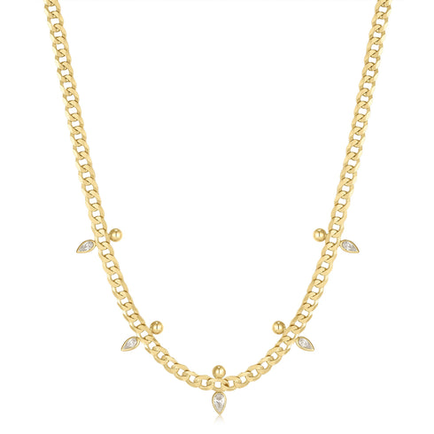 Gold Curb Chain Sparkle Point Necklace