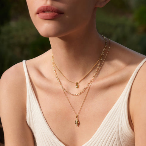 Gold Shell Pearl Padlock Necklace