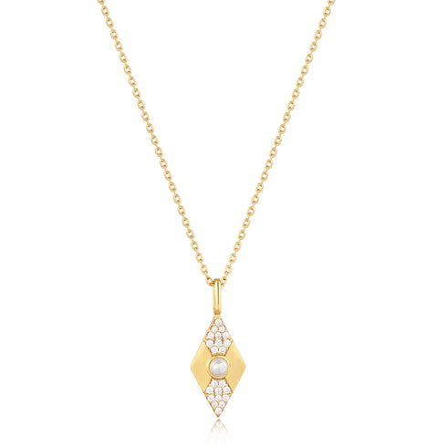 Gold Shell Pearl Geometric Pendant Necklace