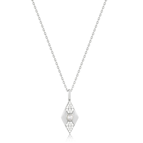 Silver Shell Pearl Geometric Pendant Necklace