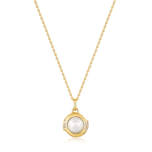 Gold Shell Pearl Sphere Pendant Necklace