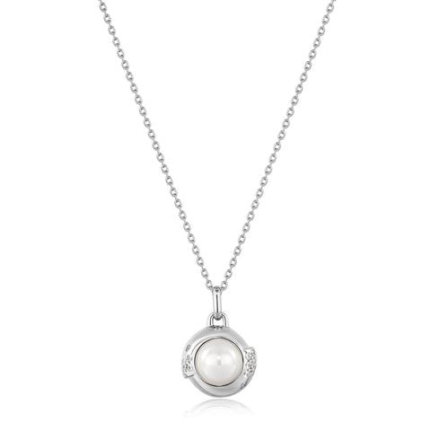 Silver Shell Pearl Sphere Pendant Necklace