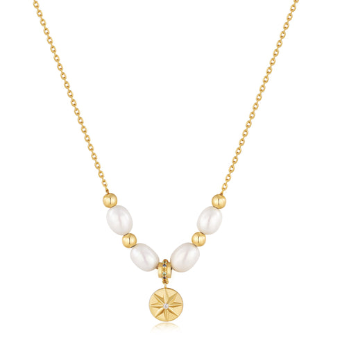 Gold Pearl Star Pendant Necklace