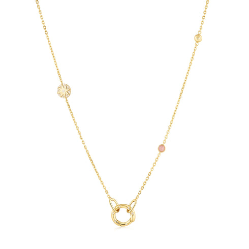Gold Star Rose Quartz Charm Connector Necklace