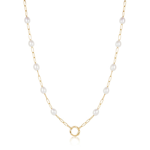 Gold Pearl Chain Charm Connector Necklace