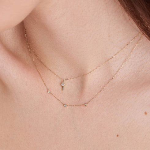 14kt Gold Natural Diamond Key Necklace
