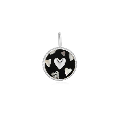 Silver Heart Enamel and Malachite Charm