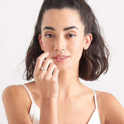 Gold Mother Of Pearl Emblem Signet Ring