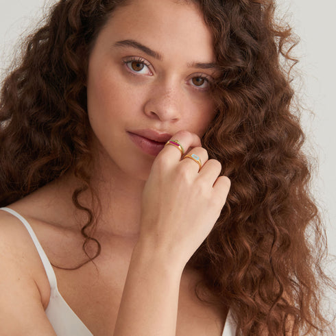 Berry Enamel Bar Gold Adjustable Ring