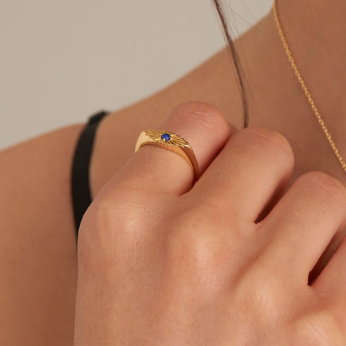 Gold Lapis Evil Eye Adjustable Ring