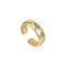 Gold Teal Sparkle Emblem Thick Band Ring