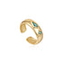 Gold Teal Sparkle Emblem Thick Band Ring