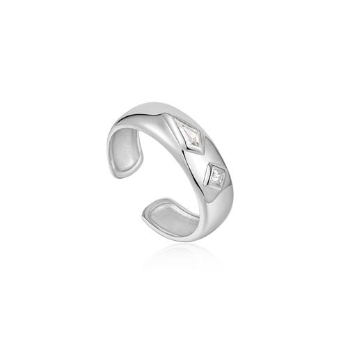 Silver Sparkle Emblem Thick Band Ring