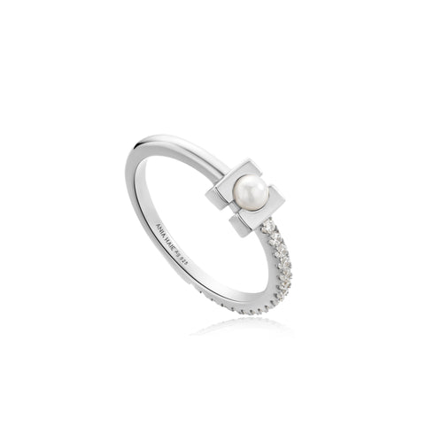 Silver Shell Pearl Modernist Band Ring