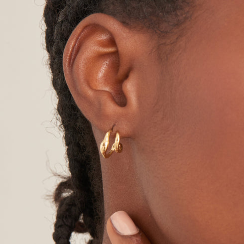 Gold Wave Double Hoop Stud Earrings