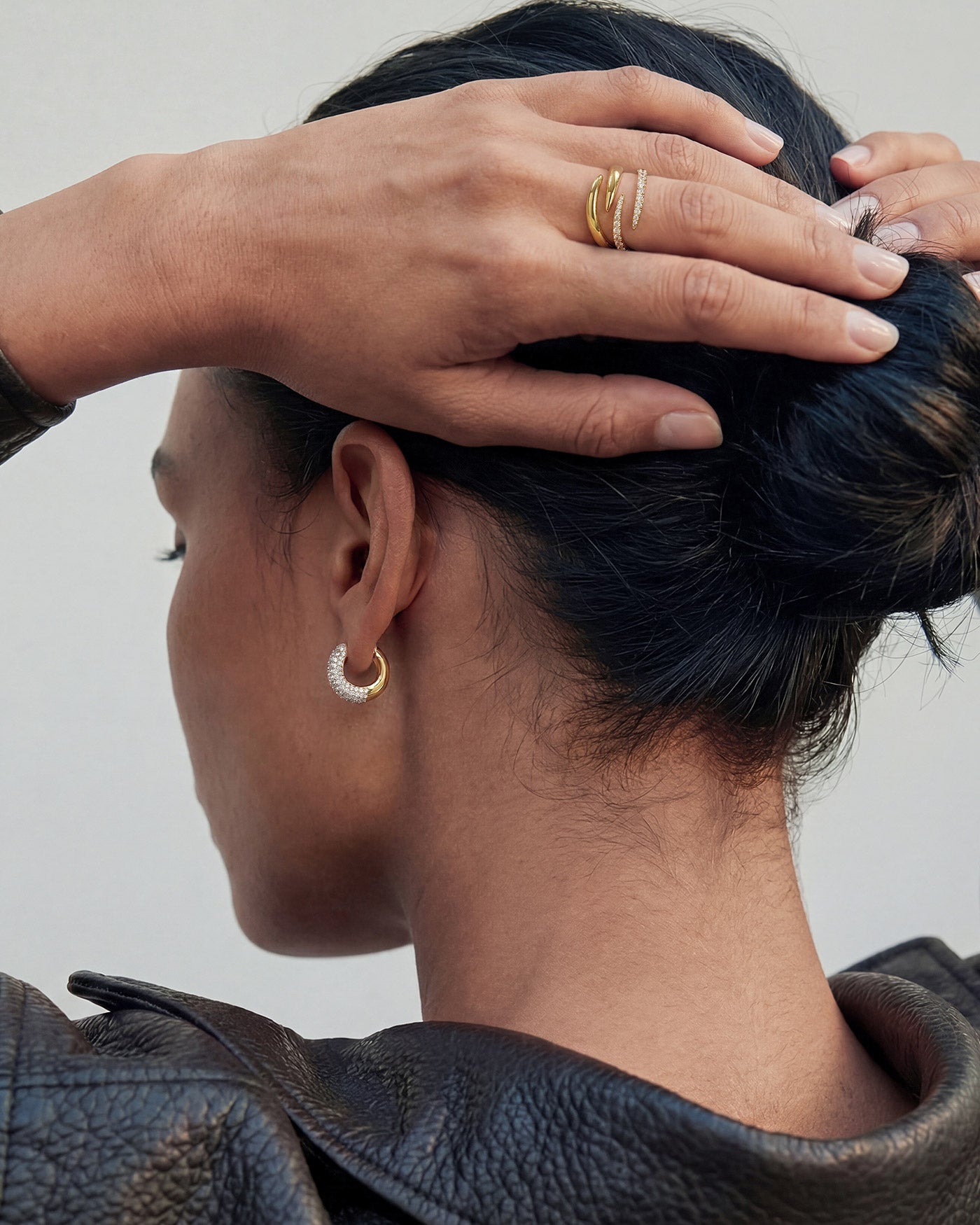 Gold Chunky Pavé Wave Huggie Hoop Earrings