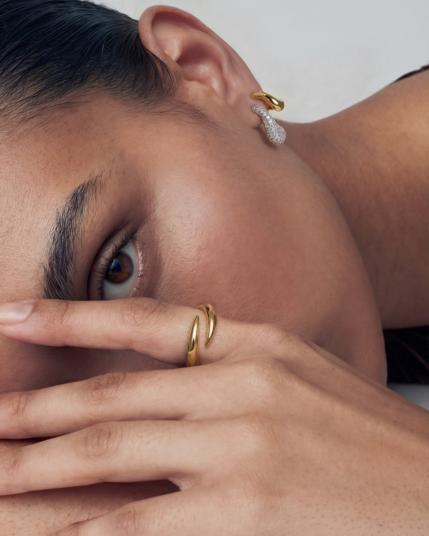 Gold Wave Huggie Hoop Earrings