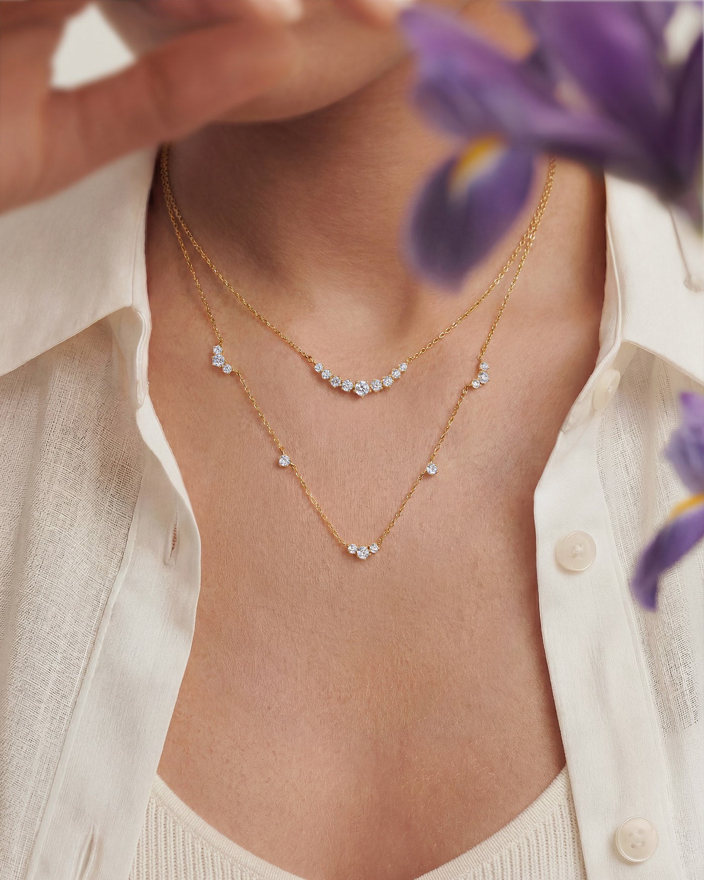 Gold Graduated Pavé Arc Necklace