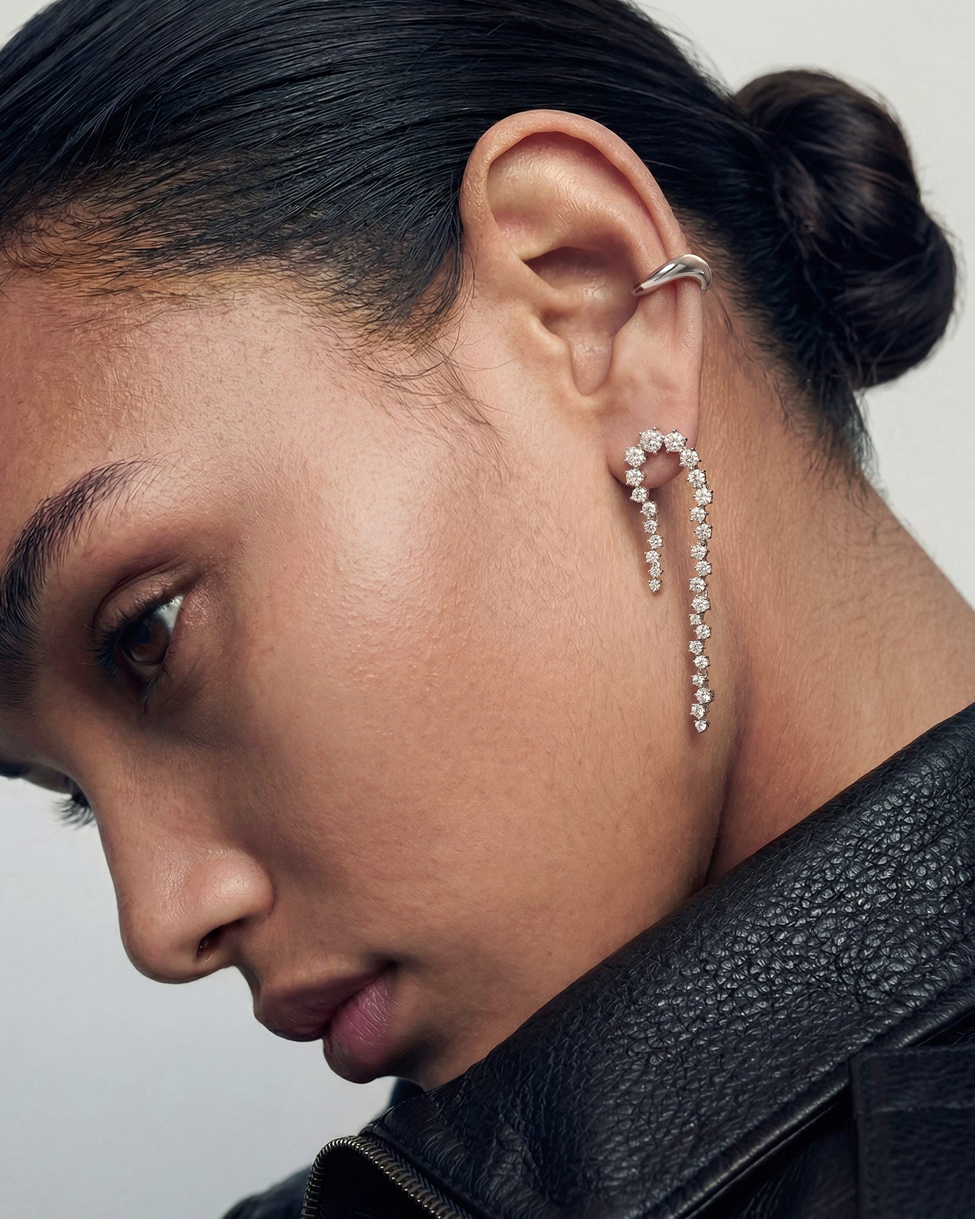 Silver Sparkling Zig-Zag Drop Stud Earrings