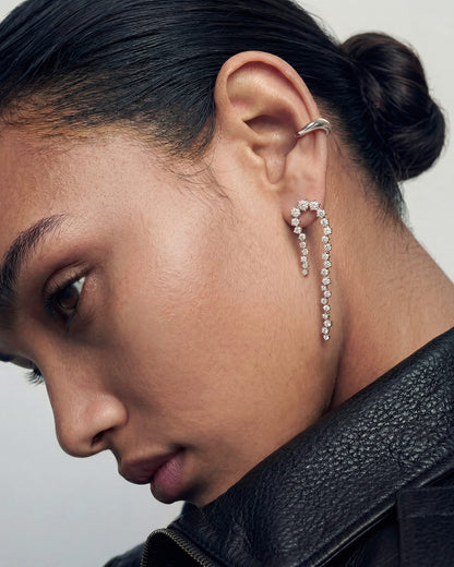 Silver Sparkling Zig-Zag Drop Stud Earrings