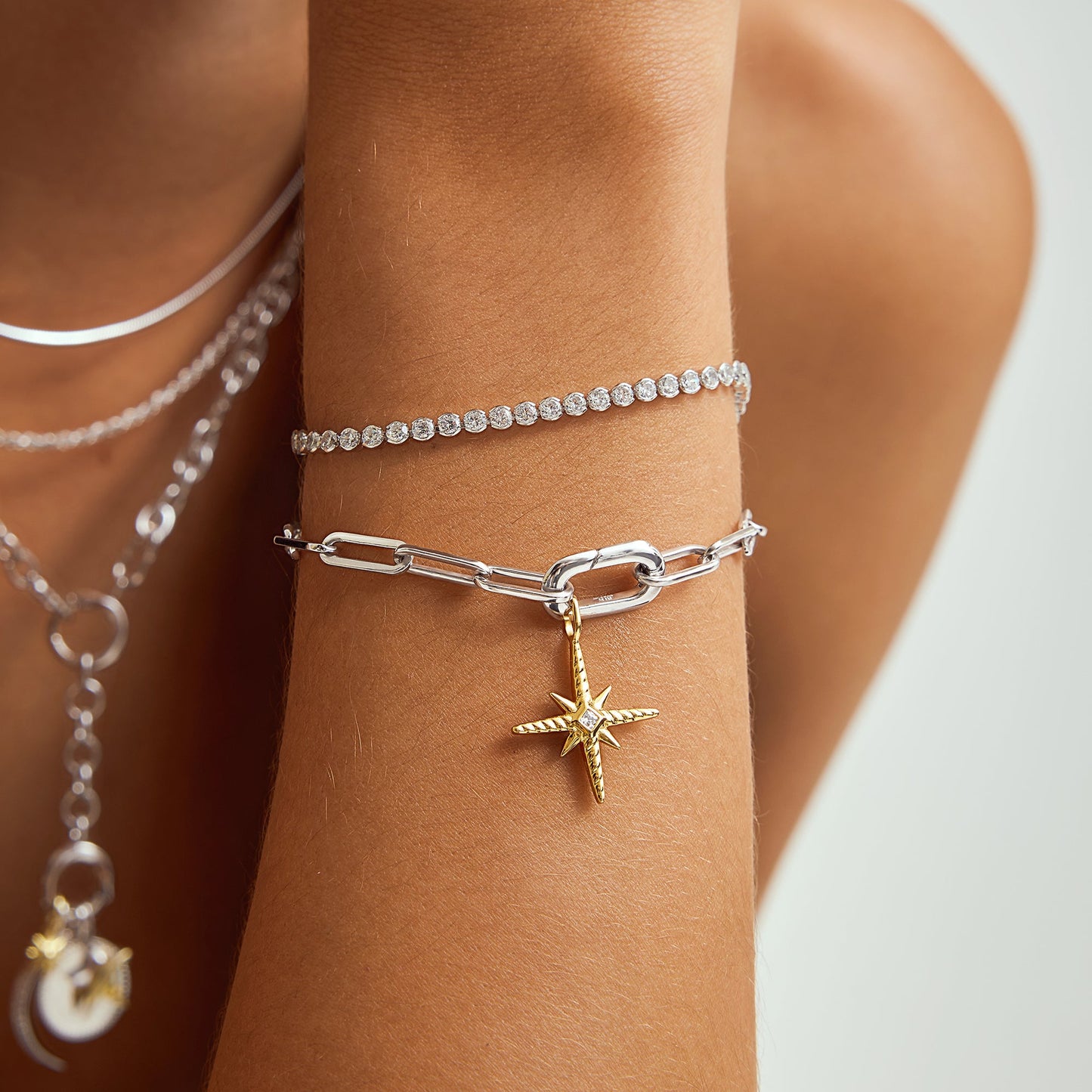Silver Row Bezel Set Bracelet