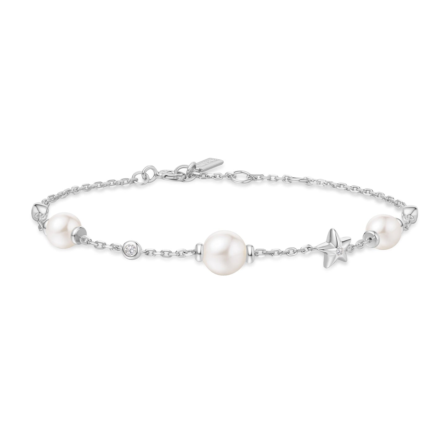 Silver Shell Pearl and Star Station Bracelet