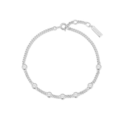 Silver Multi Station Round Stone Chain Bracelet