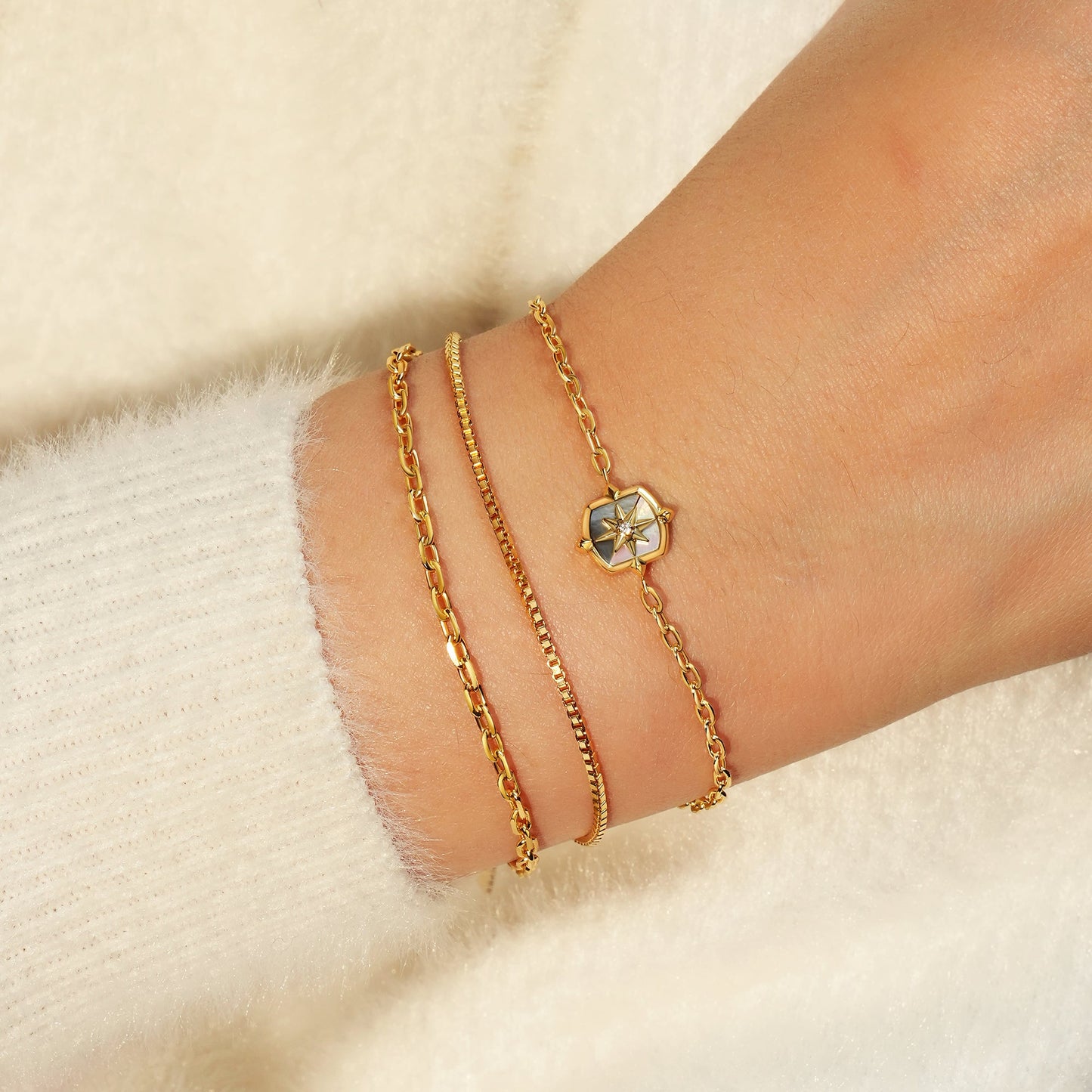 Gold Colour-Block Mother of Pearl Star Bracelet