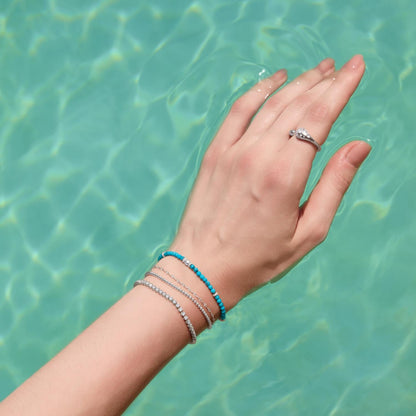 Silver Lab-Created Turquoise Beaded Bracelet