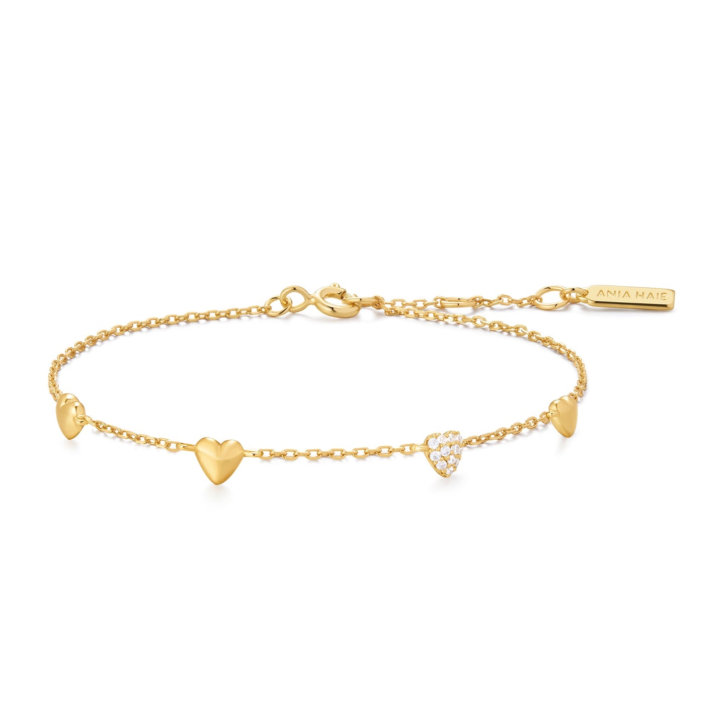 Gold Pavé Puffed Heart Station Bracelet
