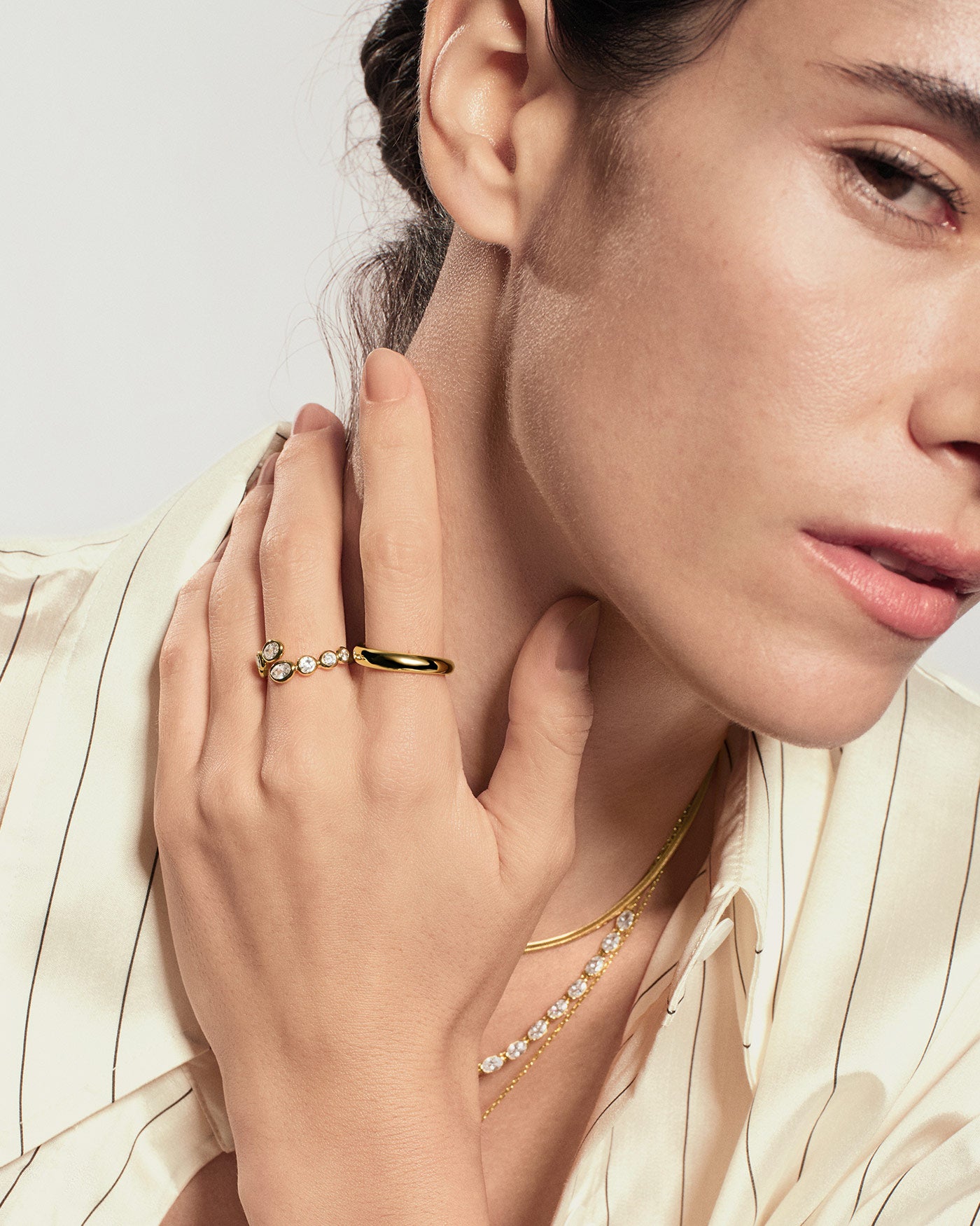 Gold Organic Pebble Spiral Bezel Adjustable Ring