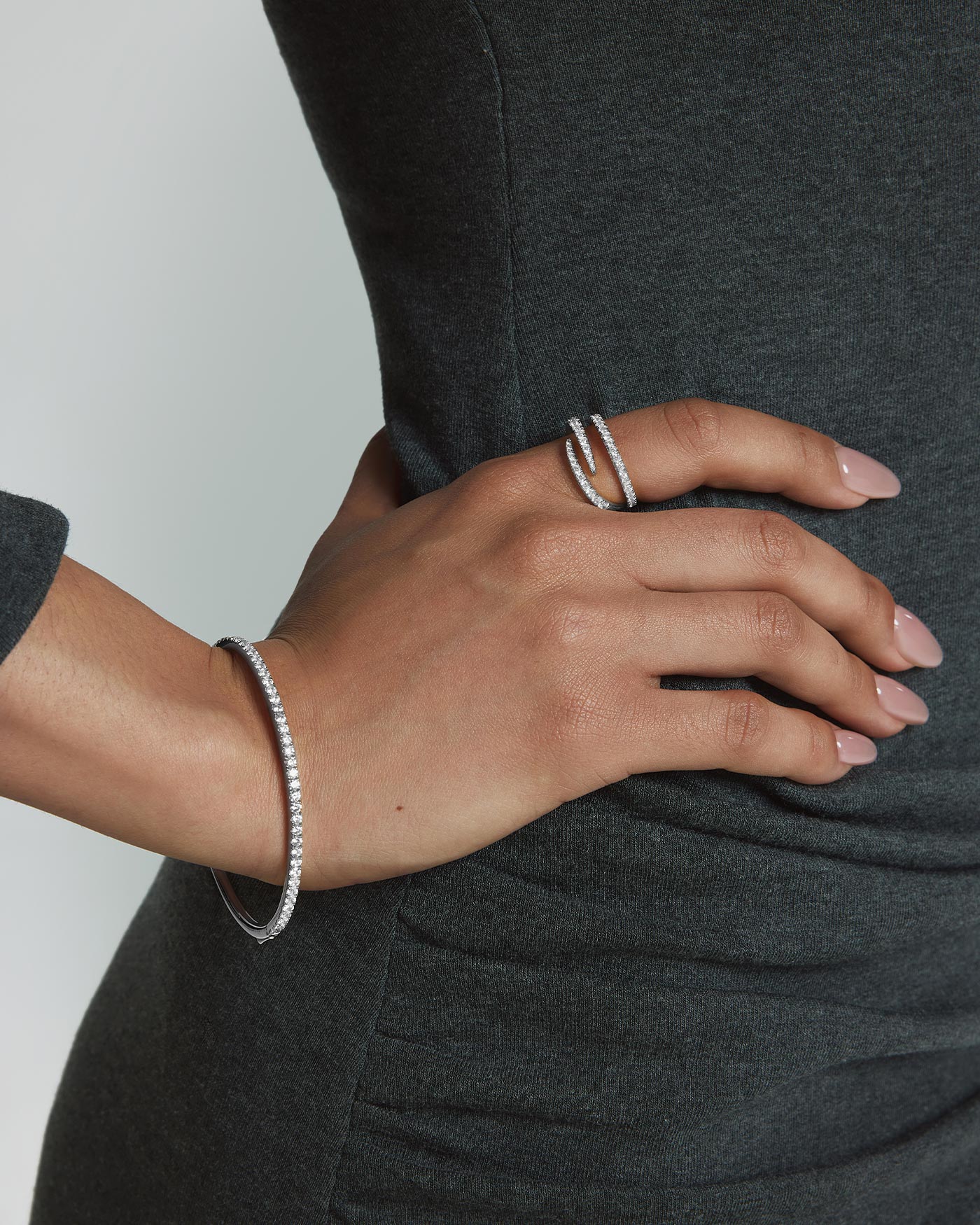 Silver Spiral Pavé Adjustable Ring