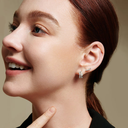 Silver Sparkle Double Hoop Studs