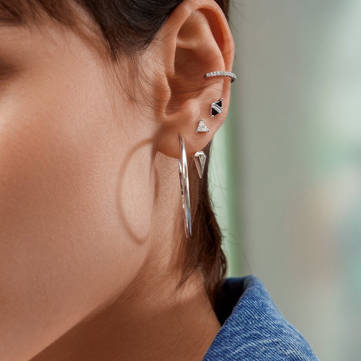 Silver Triangle Cubic Zirconia Geometric Stud Ear Jackets
