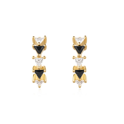 Gold Black/White Triangular Cubic Zirconia Huggies