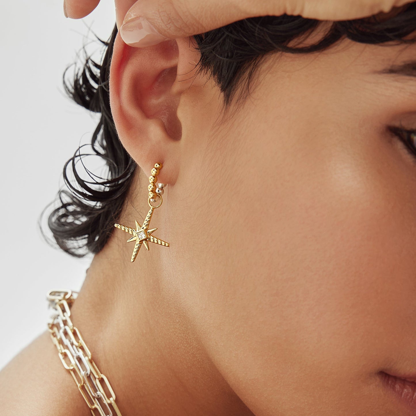 Gold Turquoise and Cubic Ziconia Star Earring Charm