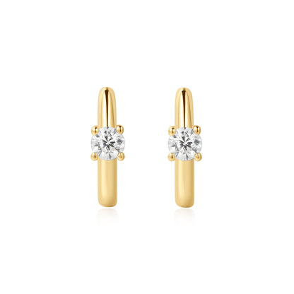 Gold Solitaire Cubic Zirconia Mini Huggies