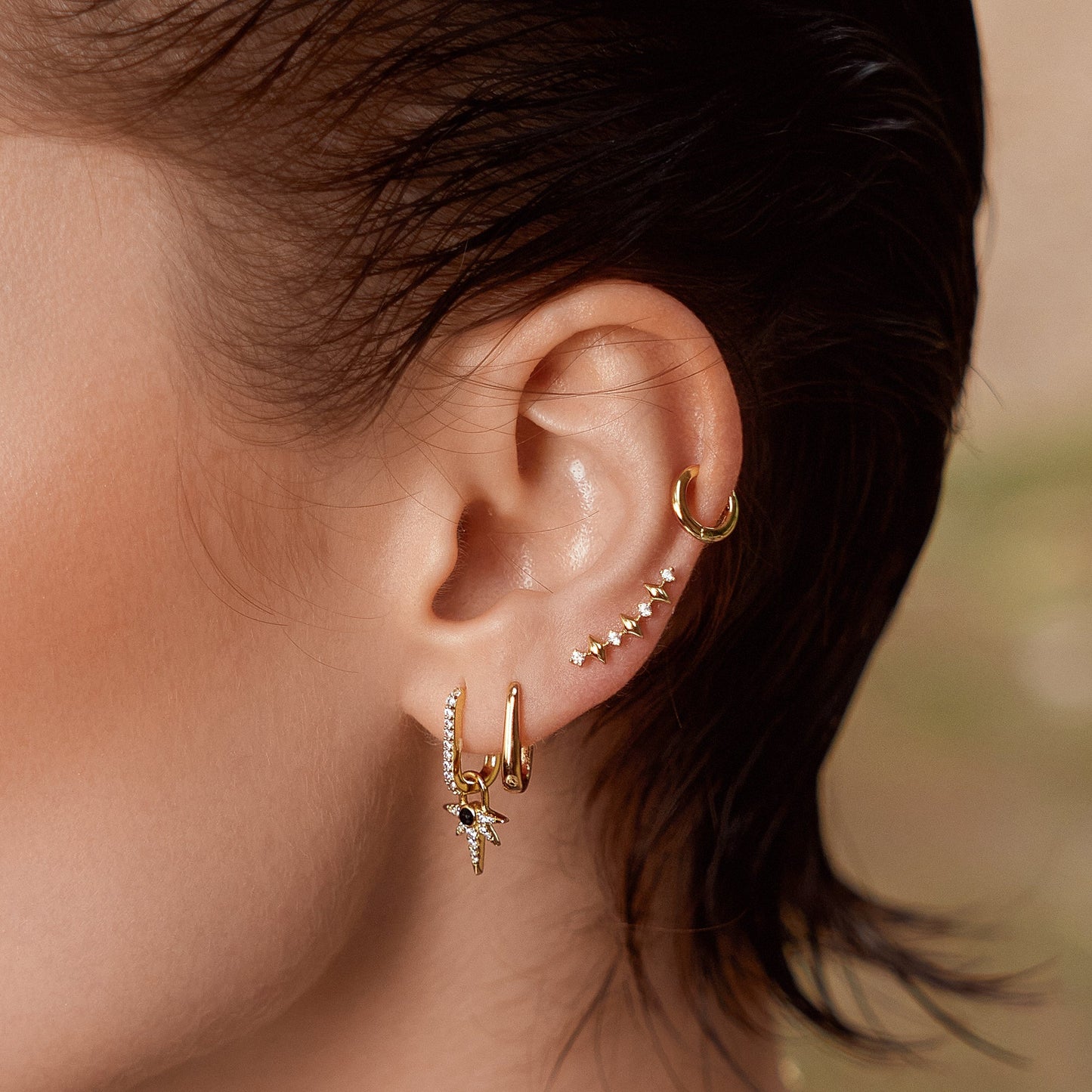 Gold Multi Sparkle Climber Studs