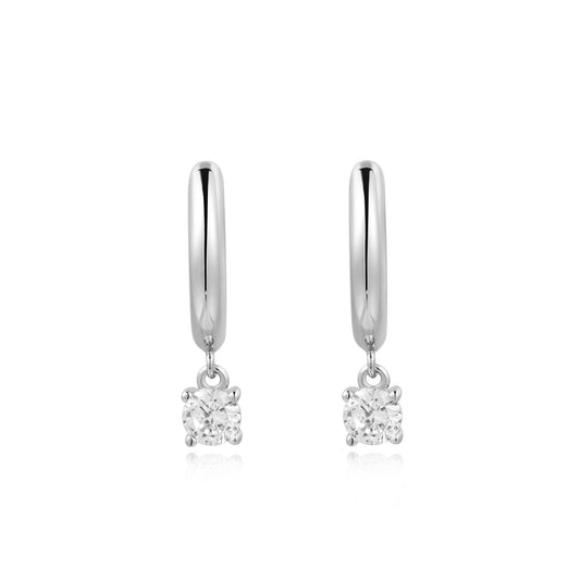 Silver Drop Solitaire Huggies