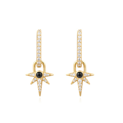 Gold Black Onyx Star Drop Huggies
