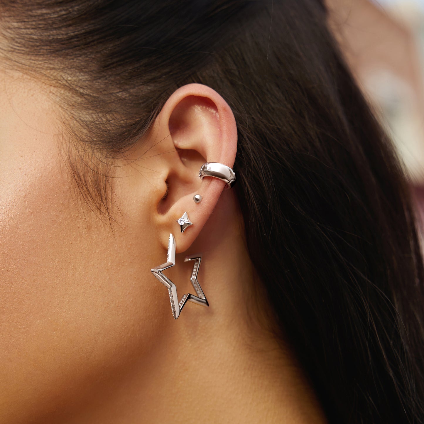 Silver Sparkling Star Stud Earrings