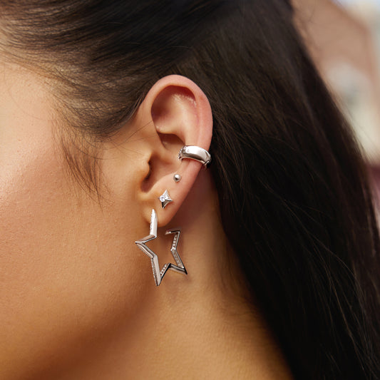 Silver Sparkling Star Stud Earrings