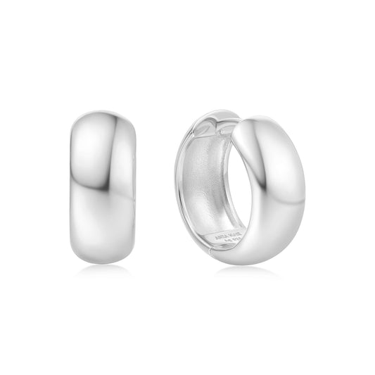 Silver Chubby Medium Huggie Hoop Earrings