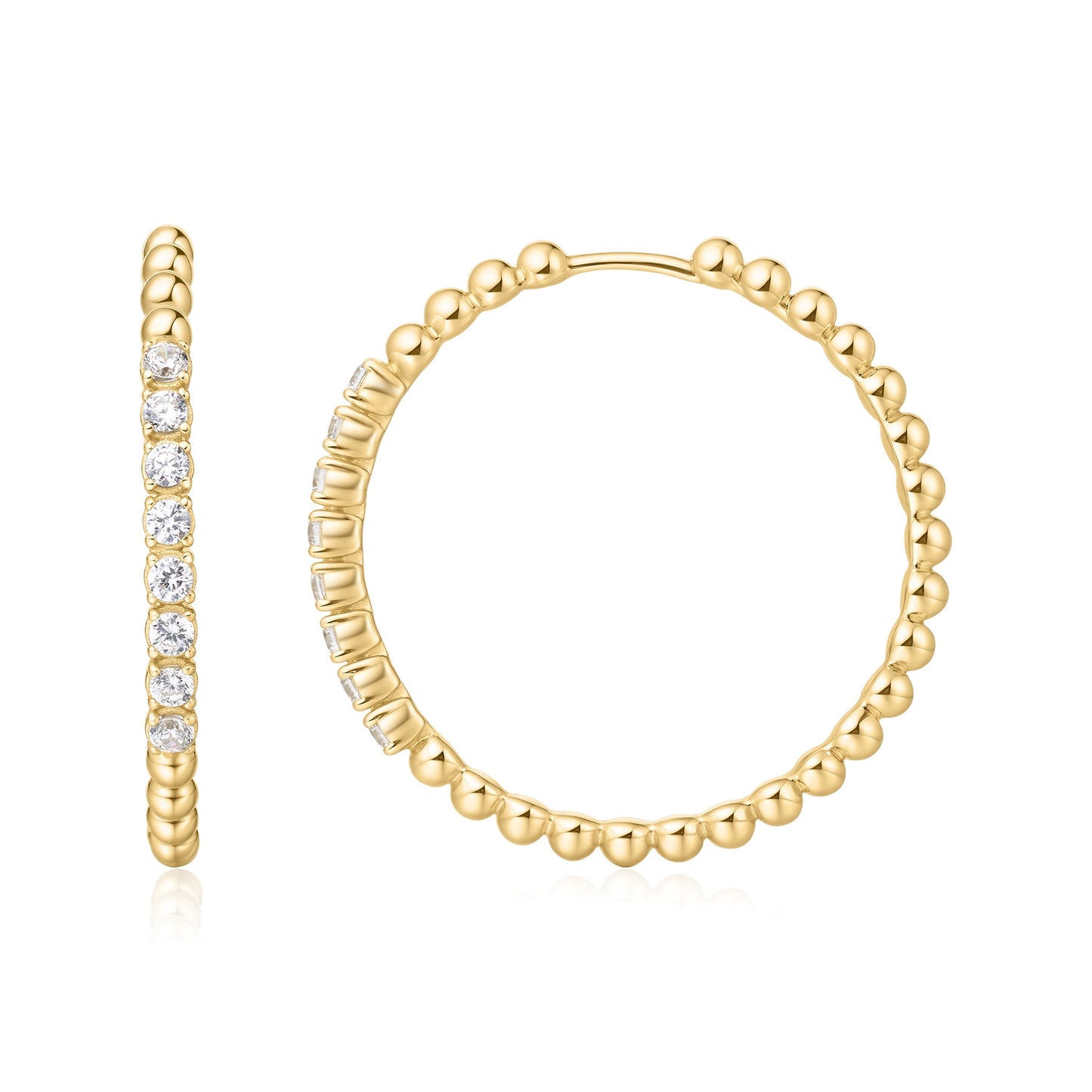Gold Large Claw Sphere Beaded Hoop Earrings