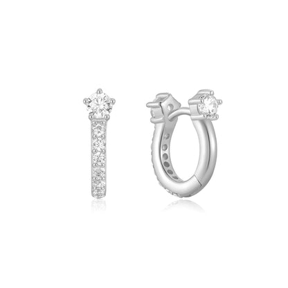 Silver Sparkling Pav¨¦ Huggie Hoop Earrings