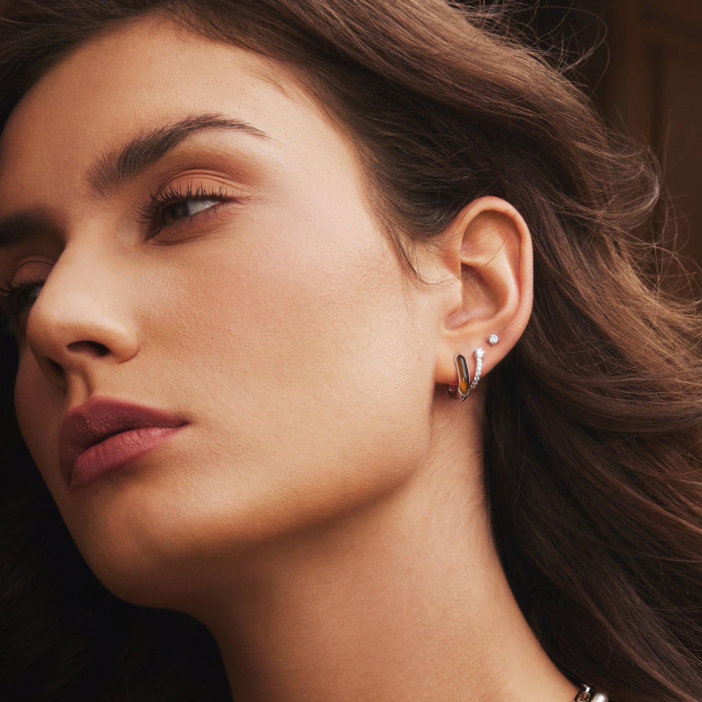 Silver Sparkling Pav¨¦ Huggie Hoop Earrings
