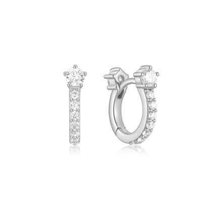Silver Sparkling Pav¨¦ Huggie Hoop Earrings