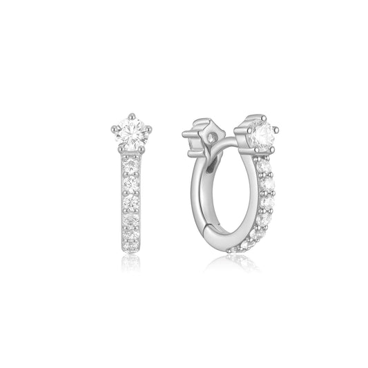 Silver Sparkling Pav¨¦ Huggie Hoop Earrings