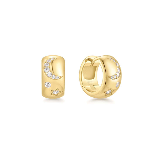 Gold Celestial Chunky Huggie Hoop Earrings