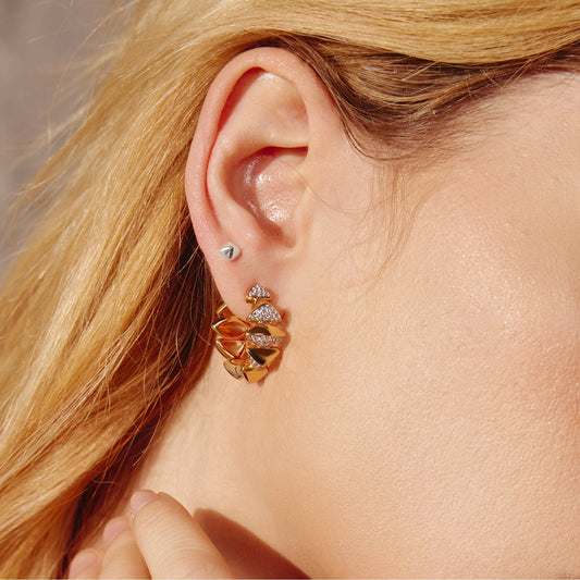 Silver Pyramid Glam Stud Earrings